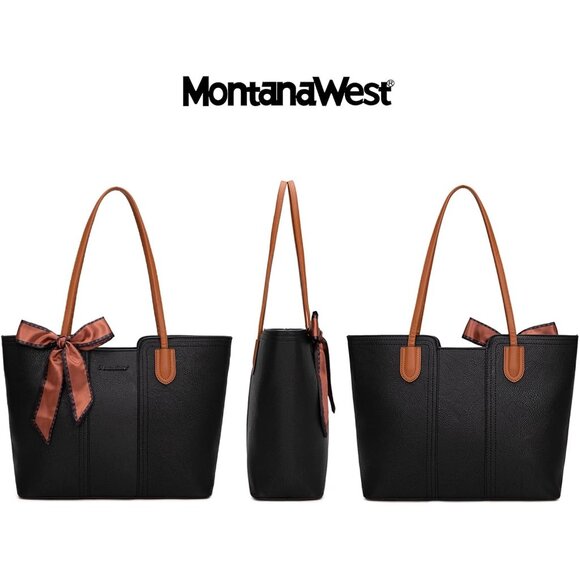 Women Jet Black Imported Vegan Leather Medium Top Handle Satchel Tote Bags - Picture 3 of 6